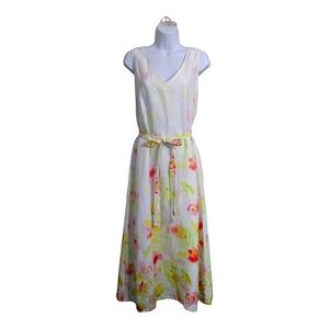 NWT Tommy Bahama Royal Resort Midi Dress Linen White Floral Watercolor Pockets M